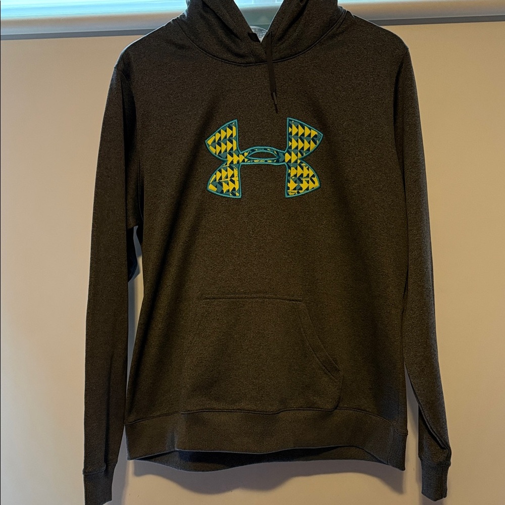 Unisex Under Armour Dark Gray Hoodie with Teal and Yellow Logo